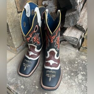 Western Cowboy Mens Boots full grain hide leather square tipSz-28 (US 9.5) locBB